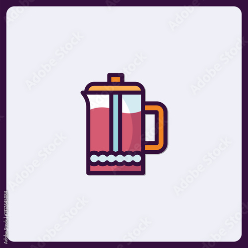 Stylized French press illustration showcasing a modern brewing method icon