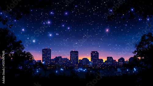 Wallpaper Mural Cityscape at Night Under a Starry Sky Torontodigital.ca