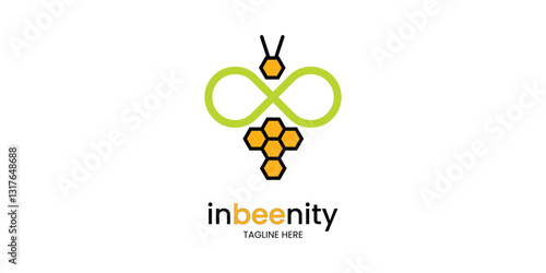 bee logo design with infinity concept, and hexagonal shape as a symbol of honey