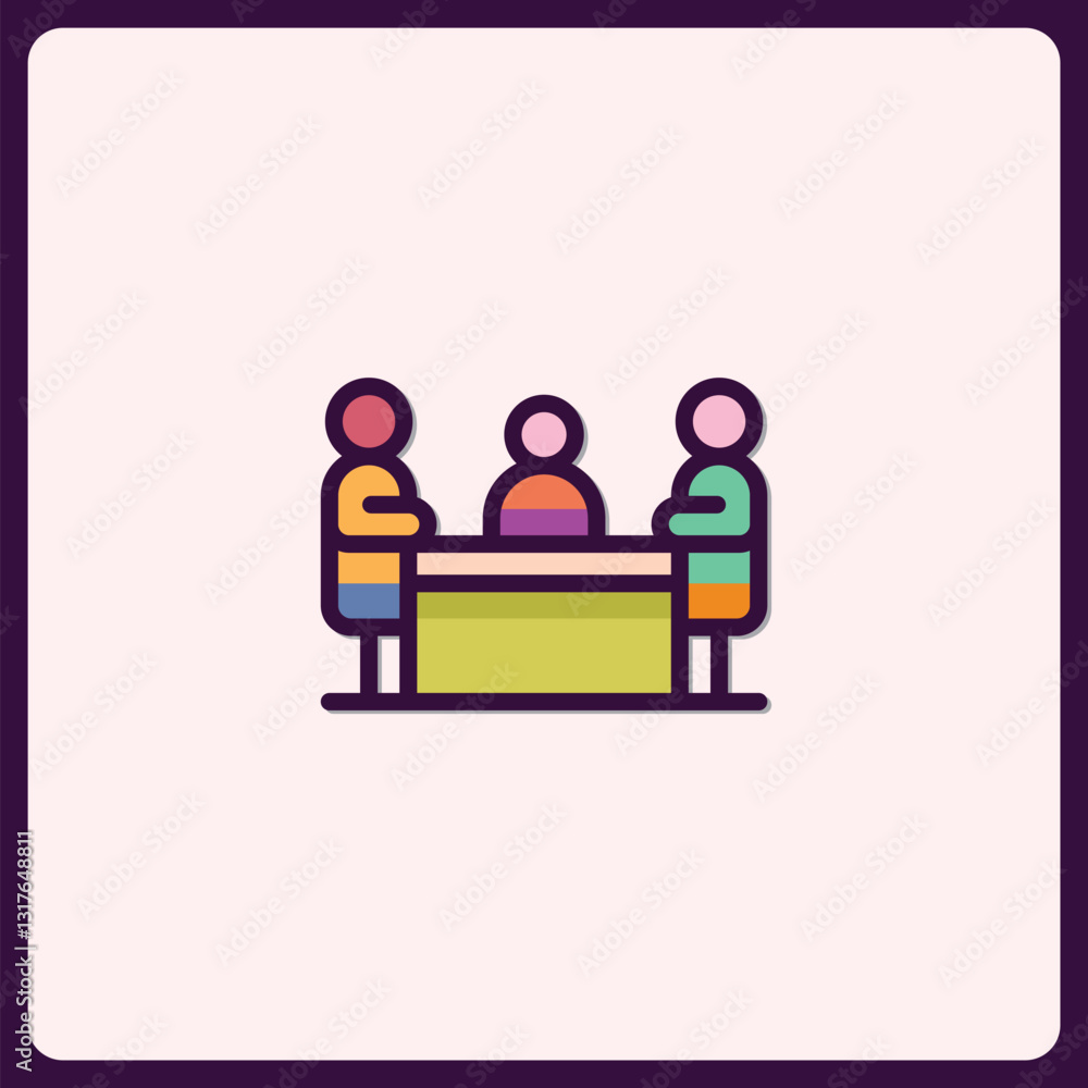 Stylized Icon Depicting a Collaborative Meeting at a Table Setting Stylized Icon Depicting a Collaborative Meeting at a Table Setting