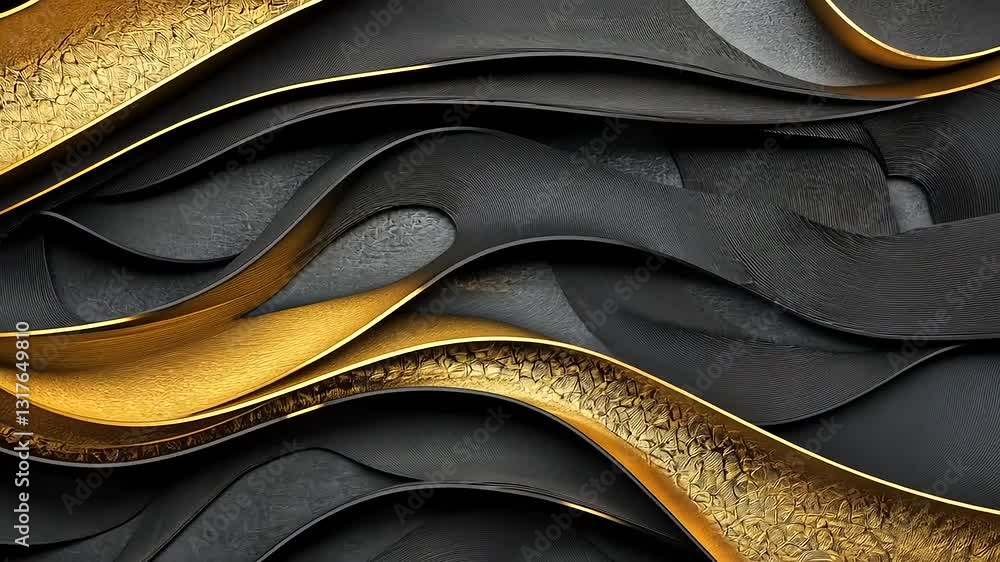 Abstract design featuring flowing black and gold layers, emphasizing texture and elegance. Abstract design featuring flowing black and gold layers, emphasizing texture and elegance.