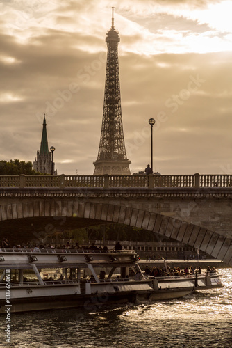 Europe, Paris. Eiffel tower in territorial and street view, city view.
