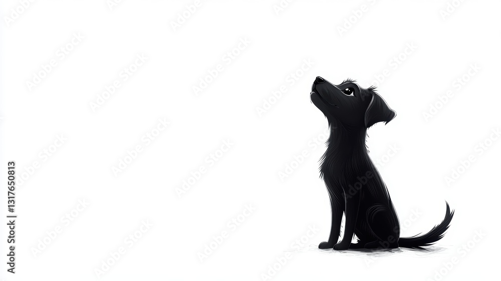 Illustration of a black puppy, looking upward