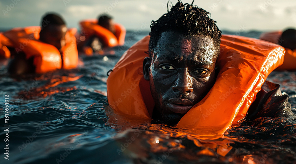 migrants sauvetage en mer. IA GENERATED