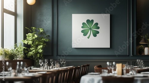 Minimalist St. Patrick's Day Canvas Display in a Chic Restaurant with Festive Table Settings