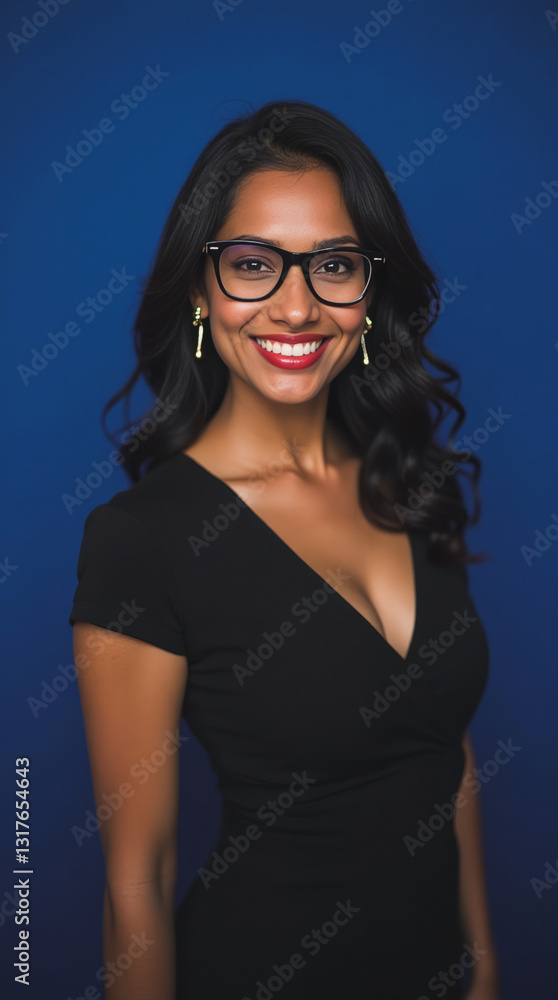 A Vibrant Portrait of a Cheerful Young South Asian Woman Wearing Glasses A Vibrant Portrait of a Cheerful Young South Asian Woman Wearing Glasses