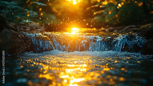 Glowing river of golden laughter where waves ripple through the universe resonating in the hearts of those who need it most photo