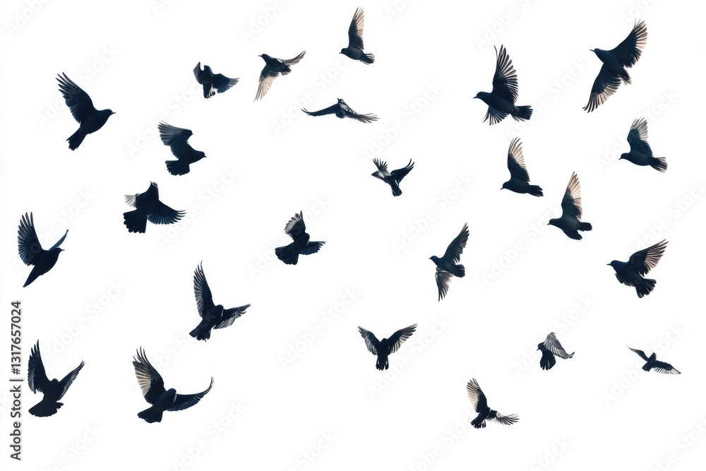 Many birds flying on sky isolated on white background. Many birds flying on sky isolated on white background.