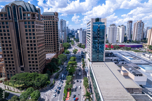 Aerial drone view of the Brooklin neighborhood in São Paulo, Brazil.
Beautiful new buildings for housing and offices. Near Berrine Avenue