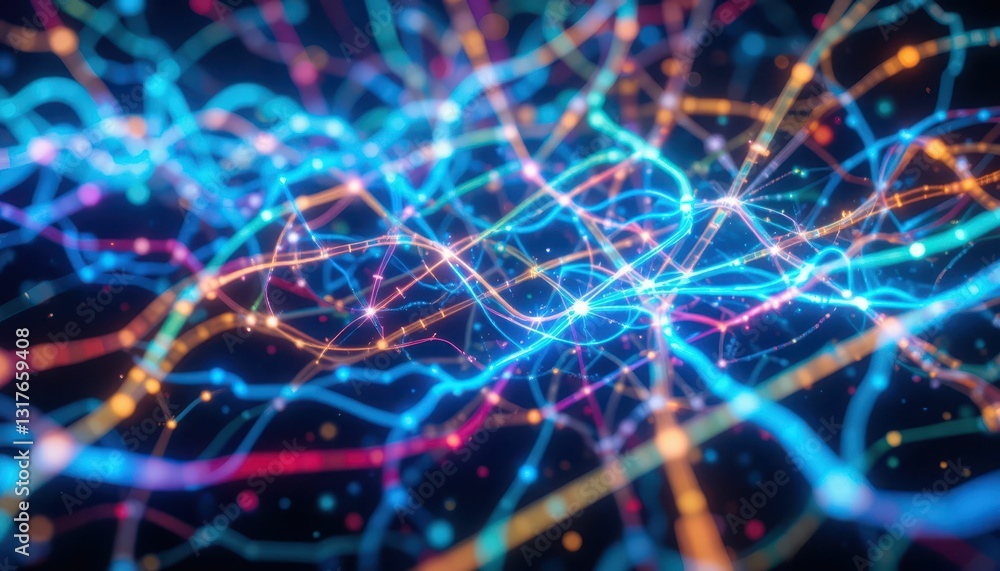 Vibrant Network Connections in Blue and Orange LED Lights Vibrant Network Connections in Blue and Orange LED Lights