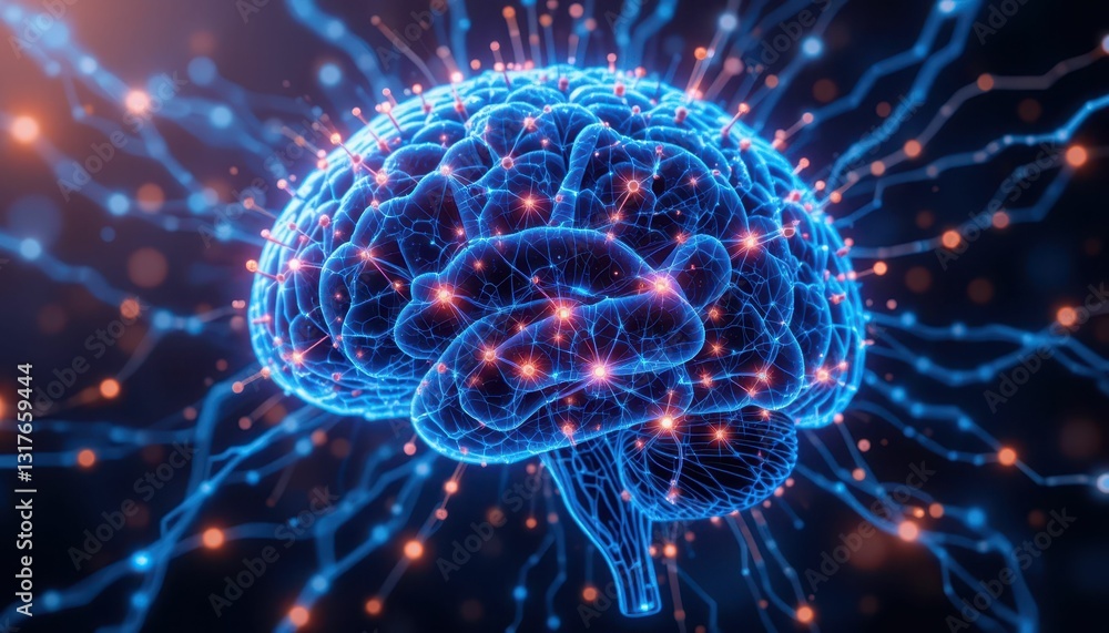 Futuristic Digital Brain with Synaptic Connections and Neural Activity Futuristic Digital Brain with Synaptic Connections and Neural Activity