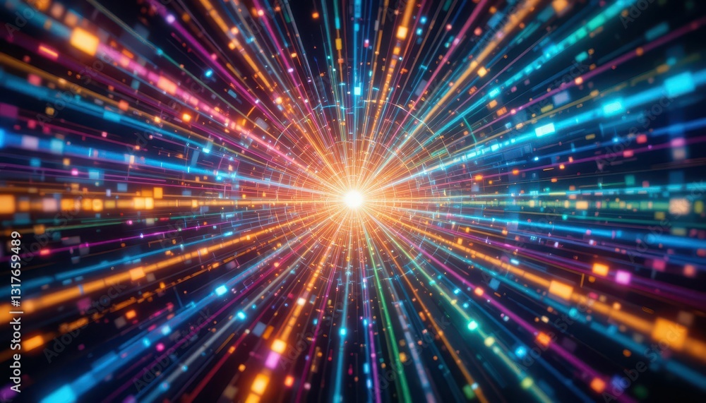 Vibrant Light Explosion with Dynamic Colorful Lines and Particles Vibrant Light Explosion with Dynamic Colorful Lines and Particles