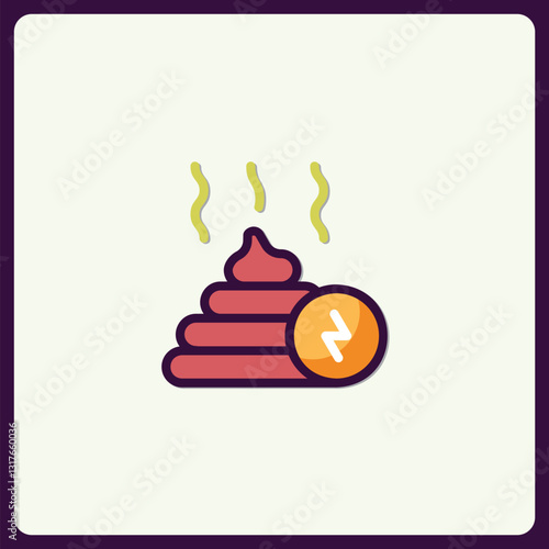 Playful poop pile icon with energy symbol, representing waste and vitality