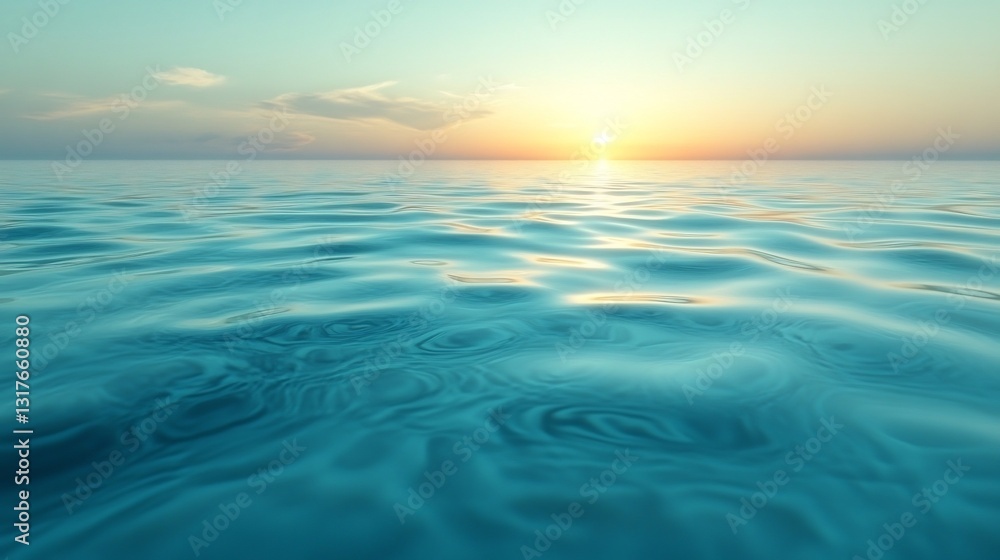Obraz premium Gentle ripples a clear water surface under a calming gradient sky of green and yellow A serene scene ideal for promoting eco friendly wellness or beauty products with ample space for text