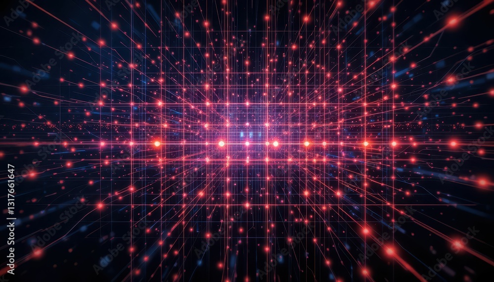 Digital Grid with Colorful Dots and Lines in Futuristic Space Digital Grid with Colorful Dots and Lines in Futuristic Space