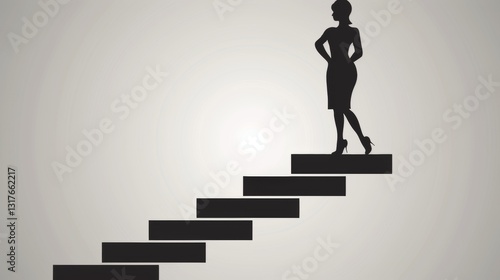 A woman at the top of a staircase, representing achievement and success in life s journey photo