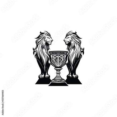Holy grail guarded by two lion design vector template illustration