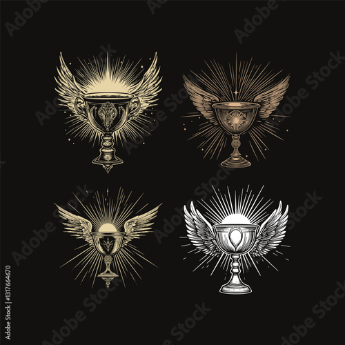 winged holy grail design vector template illustration