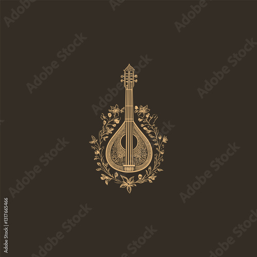 Lute music instrument design vector template illustration