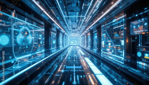 Wallpaper Mural Futuristic Digital Tunnel with Neon Lights and Data Visualizations Torontodigital.ca