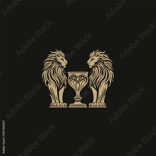 Holy grail guarded by two lion design vector template illustration