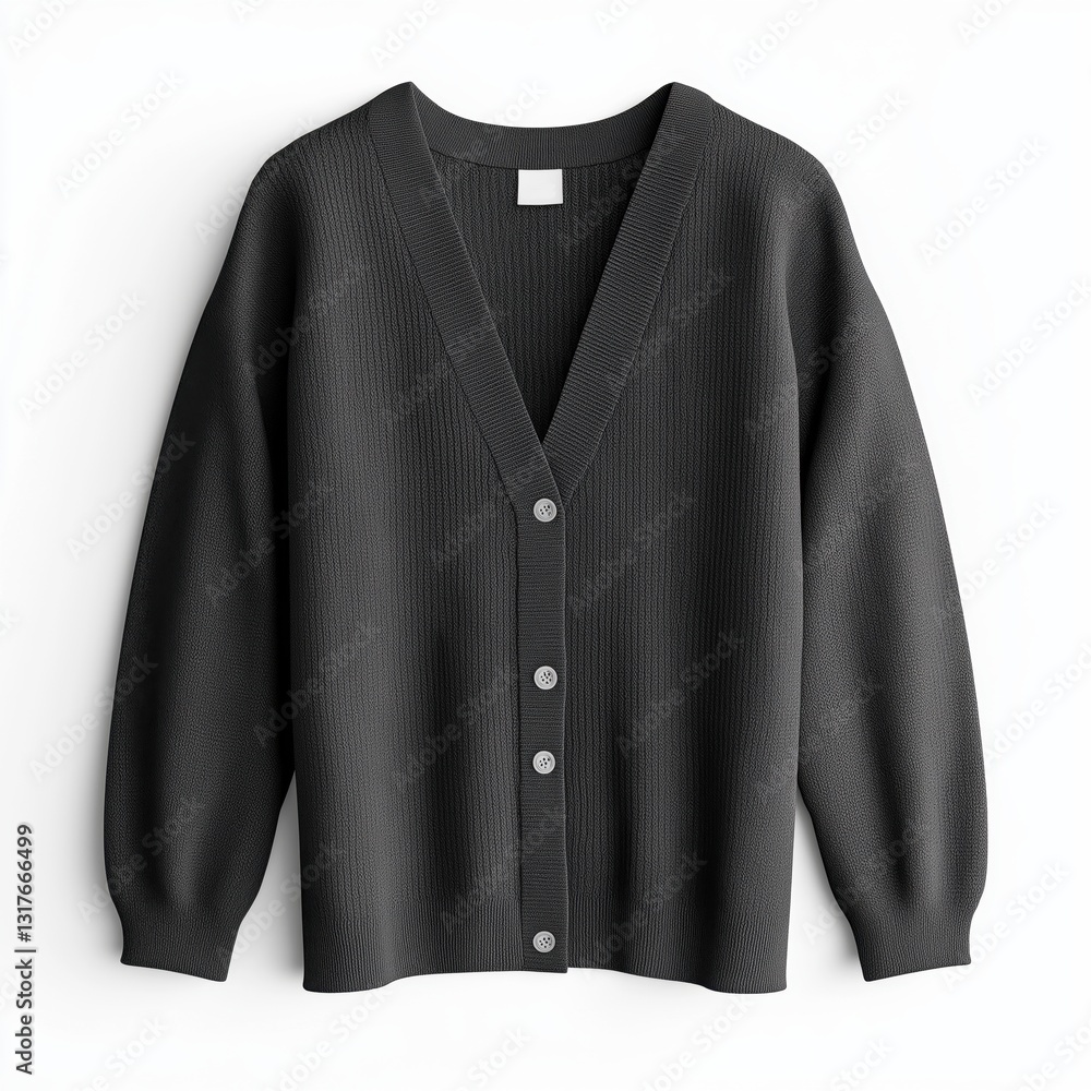 Charcoal plain Women's Knit Cardigan Sweater, Loose Solid Color V-Neck Long Sleeve Top Charcoal plain Women's Knit Cardigan Sweater, Loose Solid Color V-Neck Long Sleeve Top