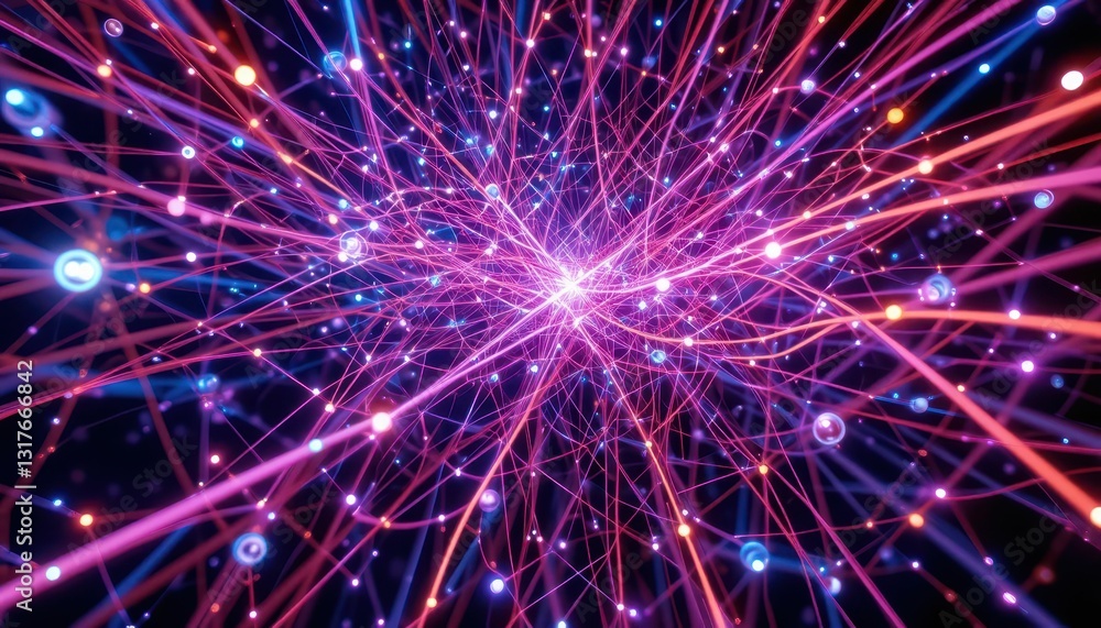 Abstract Neon Light Burst With Flowing Particles and Energy Lines