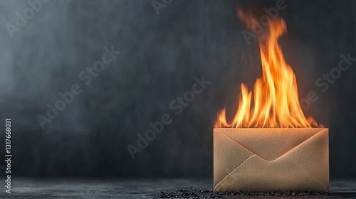 A burning envelope symbolizes unresolved issues and passion, set against a dark, moody background.