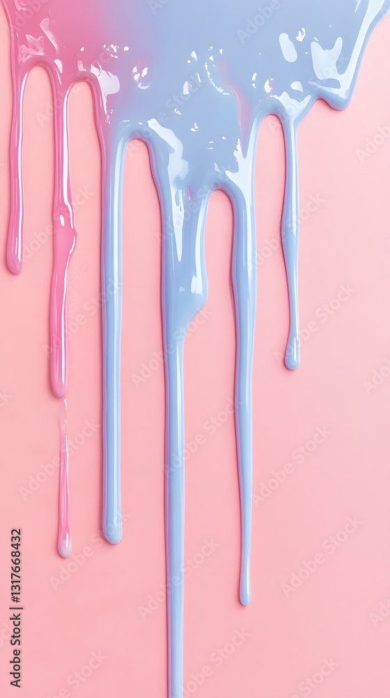 Pink and blue colors dripping down a pink background surface Pink and blue colors dripping down a pink background surface