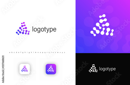 Abstract microorganism log, triangular fusion structure, symbolizing bacteria, viruses, microbiological research. Ideal for vaccine development, biotech, medical research. Vector logo