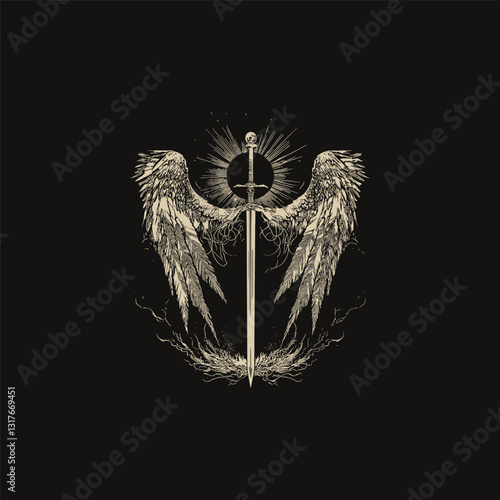 winged holy sword design vector template illustration