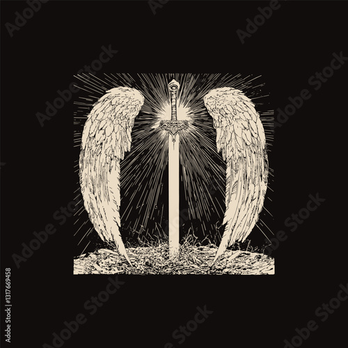 winged holy sword design vector template illustration