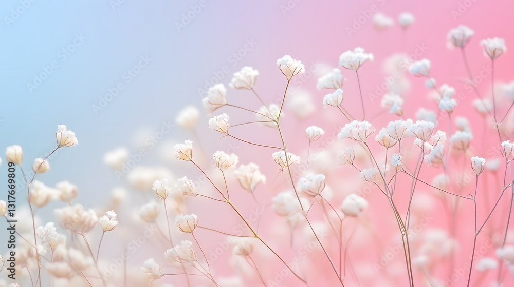 Delicate white flowers delicately arranged against a soft gradient background Delicate white flowers delicately arranged against a soft gradient background
