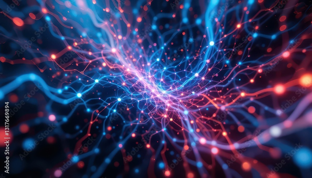 Abstract Digital Network Visualization with Blue and Red Lights Abstract Digital Network Visualization with Blue and Red Lights