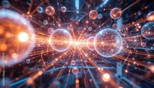 Wallpaper Mural Glowing Spheres and Particles in an Abstract Digital Space Torontodigital.ca