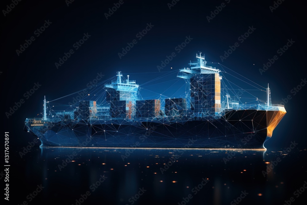 Fototapeta premium Cargo. Cargo Ship Banner with Copyspace, Freight Transport Concept with Containers, Shipping, Logistics. Global Cargo Shipping, Freight Transportation, International Export Concept with Copy Space. 