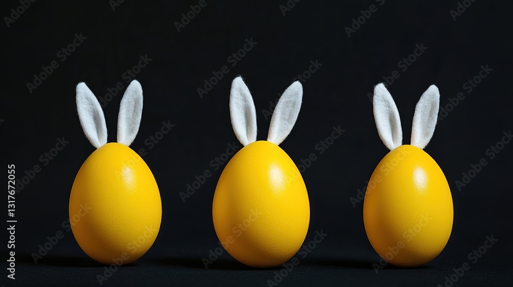 Easter yellow egg with white bunny ears
Easter yellow egg with white bunny ears
