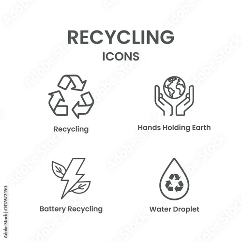 Eco-Friendly Recycling Icons Set,recycling, waste management, trash container, garbage disposal unit, clean energies, trash,recycling icons, eco-friendly design, sustainability symbols, green energy