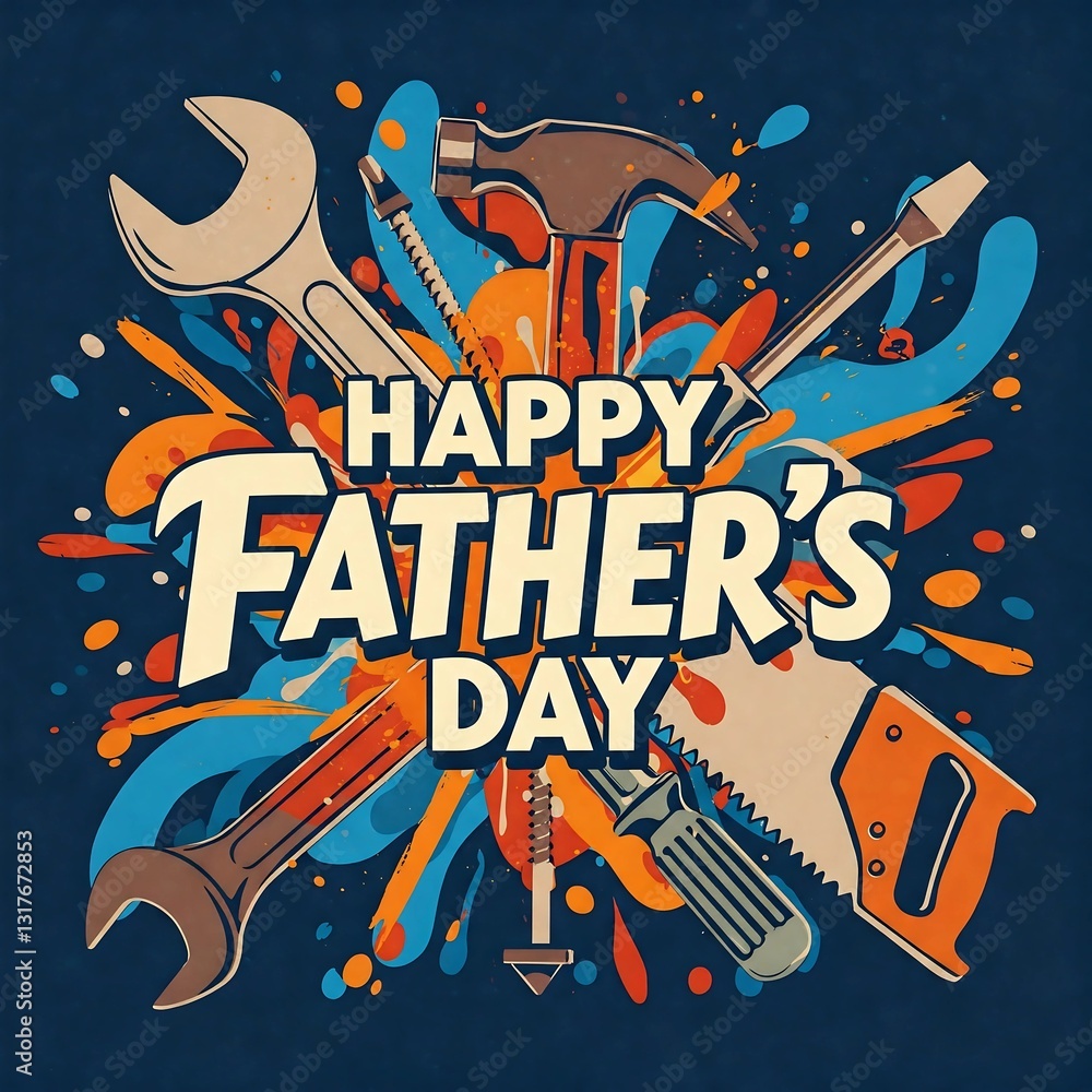 Fototapeta premium Happy fathers day. Lettering. Holiday calligraphy text, tools in Background 