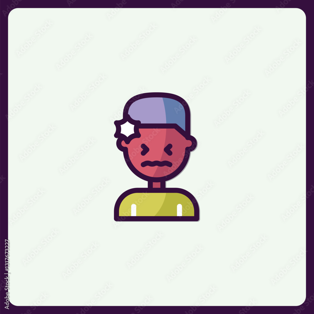 Cartoon icon representing head injury with swollen face expression Cartoon icon representing head injury with swollen face expression