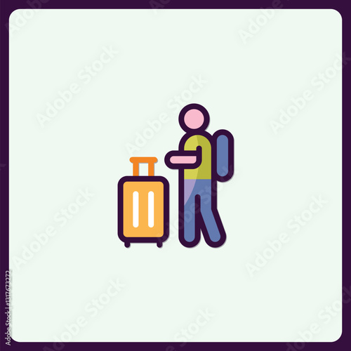 Stylized icon showcasing a traveler with luggage and backpack ready to explore