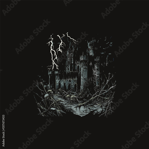 crumbling medieval castle design vector template illustration