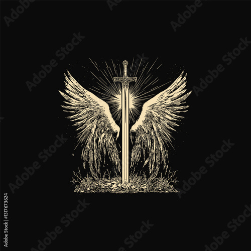 winged holy sword design vector template illustration
