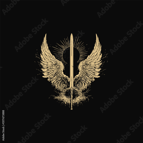 winged holy sword design vector template illustration