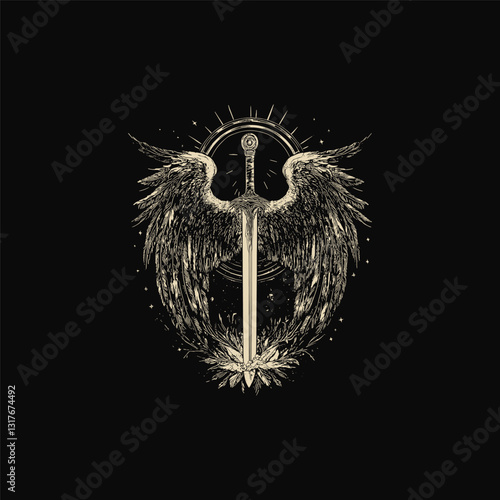 winged holy sword design vector template illustration