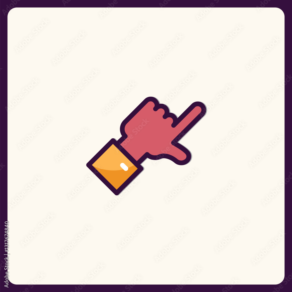 Stylized hand icon pointing direction, featuring a square cuff design Stylized hand icon pointing direction, featuring a square cuff design