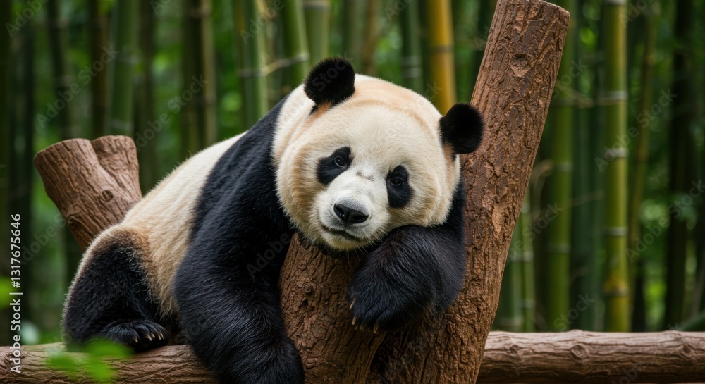 Fototapeta premium Panda Resting Against Tree
