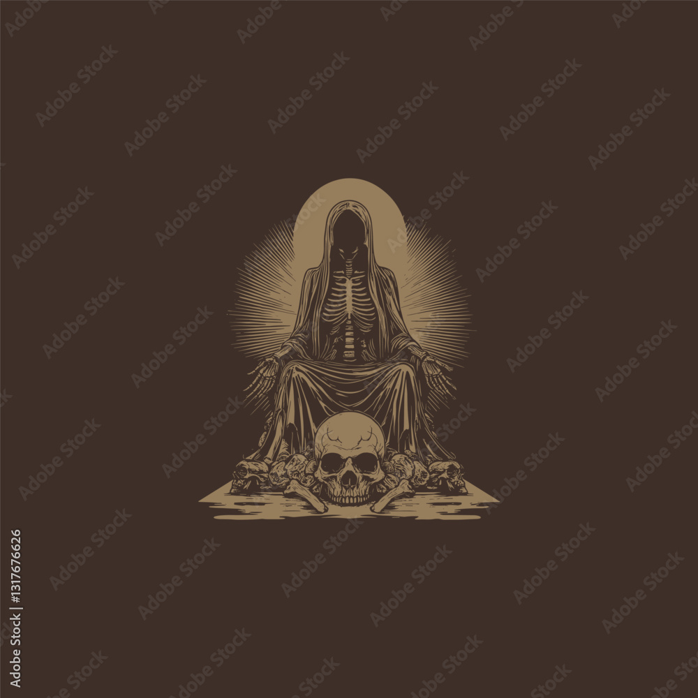 witch skeleton sitting on throne design vector template illustration witch skeleton sitting on throne design vector template illustration