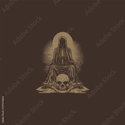 witch skeleton sitting on throne design vector template illustration