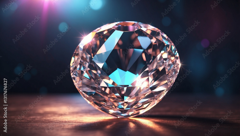 A Stunning Round Diamond with Glowing Lens Flares, Symbolizing Luxury A Stunning Round Diamond with Glowing Lens Flares, Symbolizing Luxury